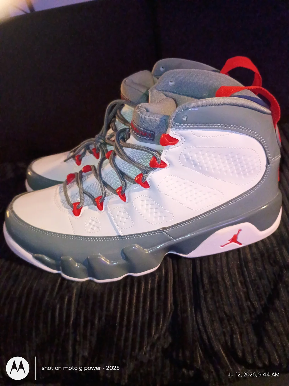 Jordan 9s  High-Top Basketball Shoes - White & Gray with Red Accents